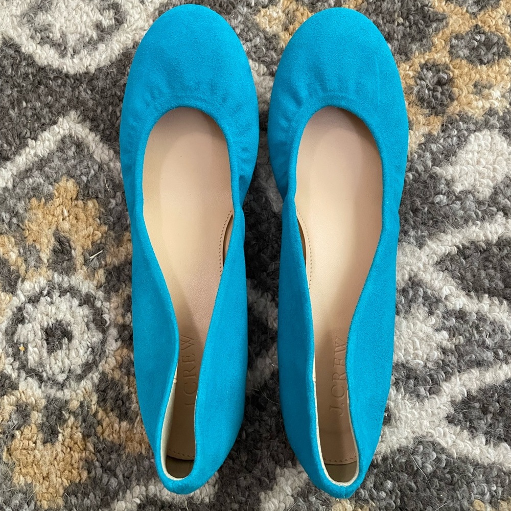J. Crew Teal Suede Flats Size 7 1/2 Retail $150 New!